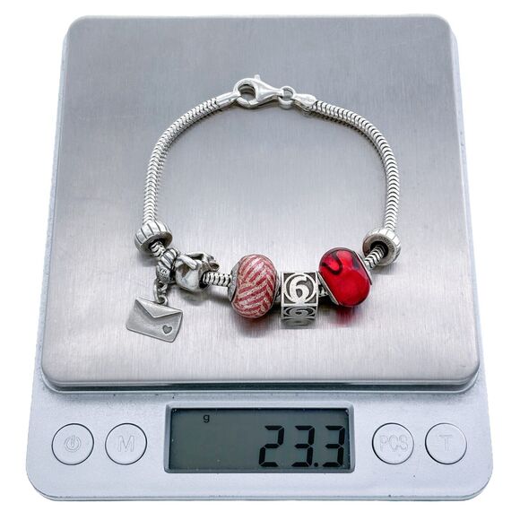 Vintage Murano Italy Sterling Silver 925 Red Charm Bracelet 7.5" - Picture 7 of 7